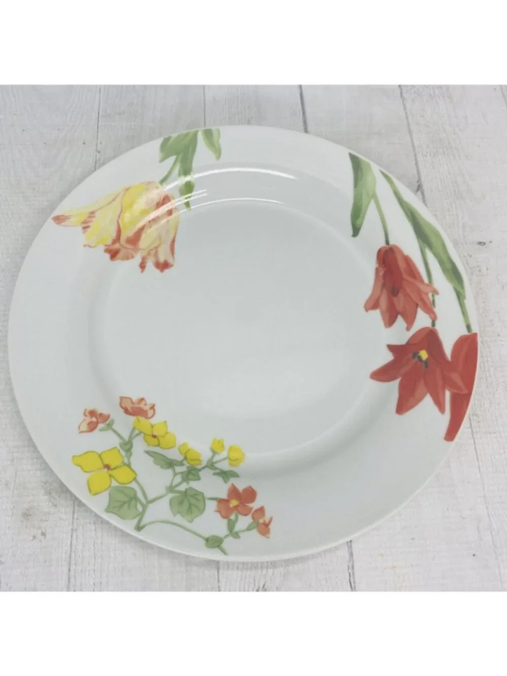 Gibson FLORIANA BLOOM Floral Rim On White Smooth Oven Safe Dinner Plates Set 4